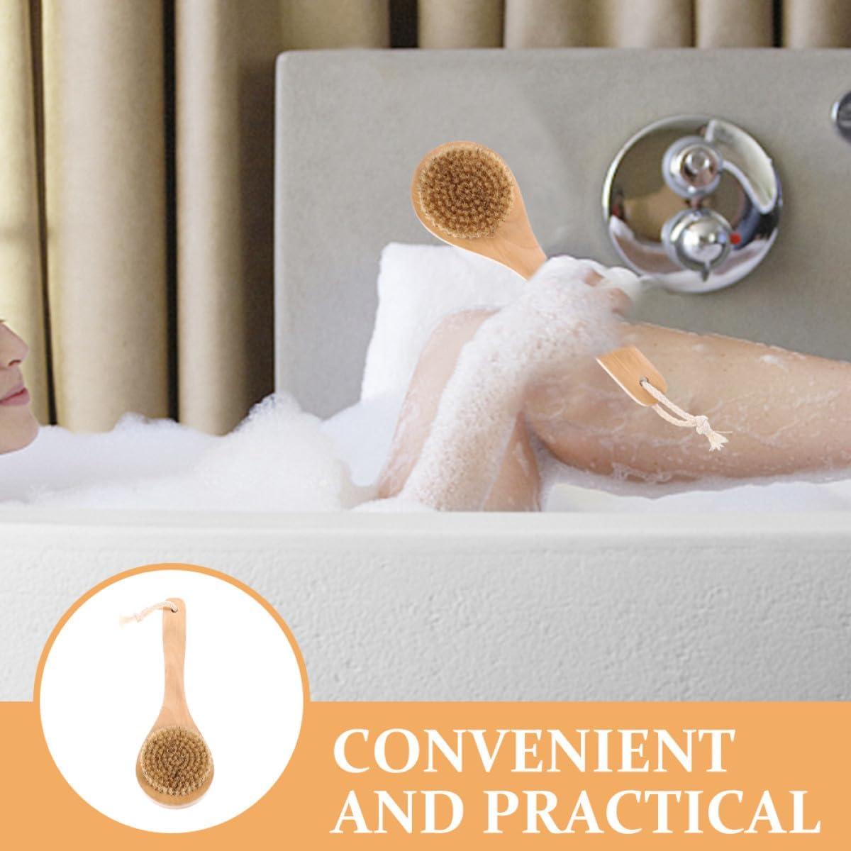 OKUMEYR Soft Bristle Boar Bristle Bath Brush with Wooden Handle Exfoliating Massage Shower Brush for Body Cleansing and Skin Care Medium Size Suitable for Home and Travel Use image number 6