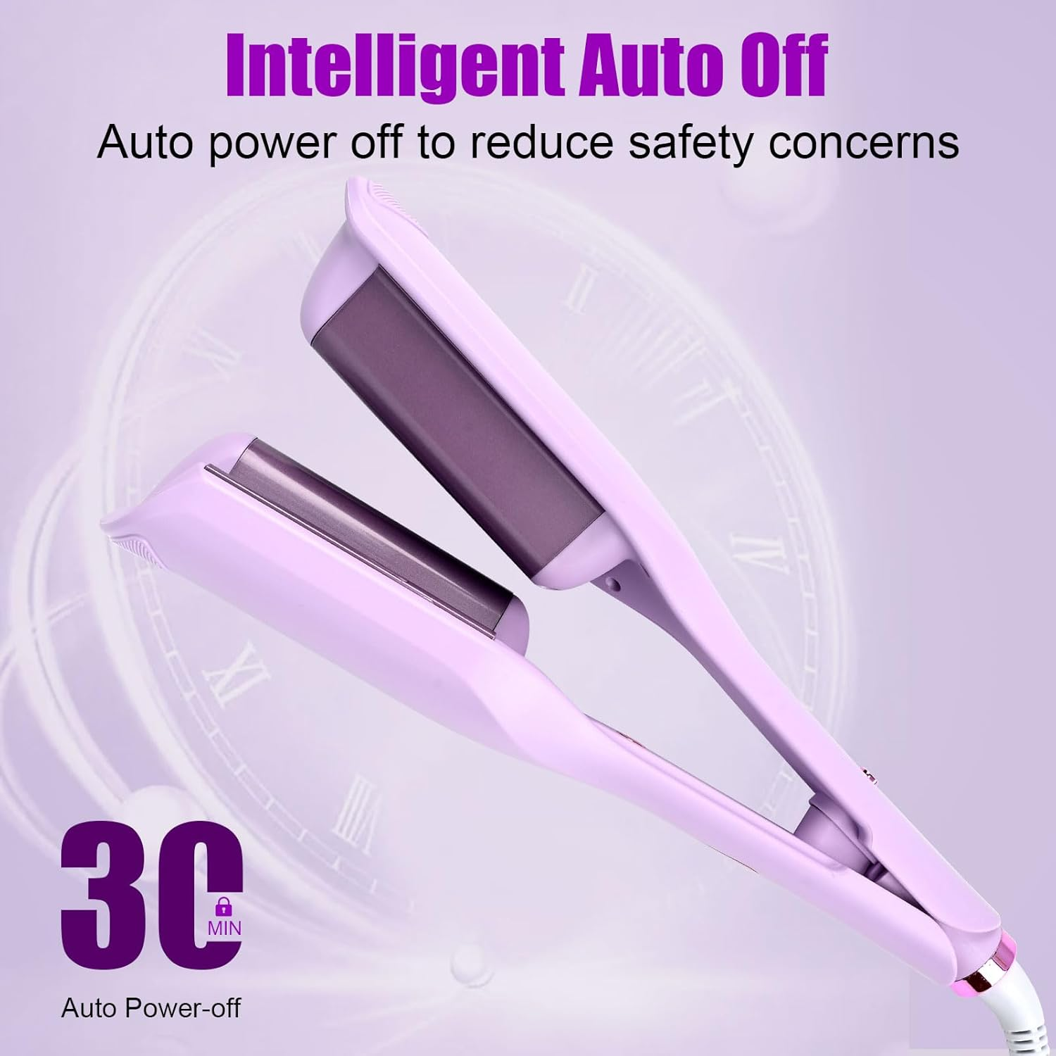 UOEPOWA 40Mm Wave Curling Iron, Deep Waver Curling Iron, Ionic Beach Waves Curling Wand with Ceramic Tourmaline Barrel, Dual Voltage, Anti-Scalding Fast Heating for Short and Long Hair (Purple) - Purple image number 2