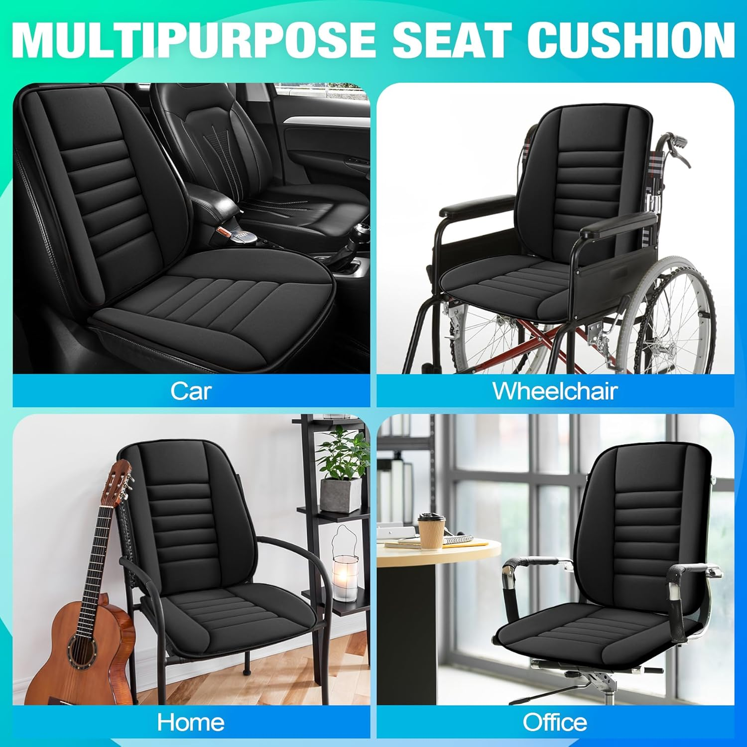 MYFAMIREA Car Seat Cushion and Back Support Pillow 1.2'' Thick Memory Foam Desk Chair Cushion Back Support for Automotive Seat Driver, Travel, Leg and Back Pain Relief, Washable, Adjustable, Black image number 4