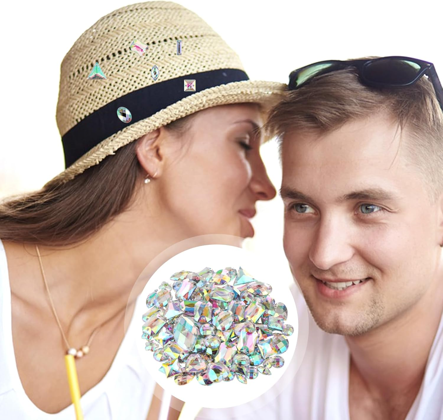 500 PCS AB Rhinestones Sew on Rhinestone Sewing Gems Acrylic Sewing Crystal Shapes Large Rhinestone with Sewing Holes Clear Rhinestones Crystal Gems for Jewelry Clothes Shoes Bag (Crystal AB)