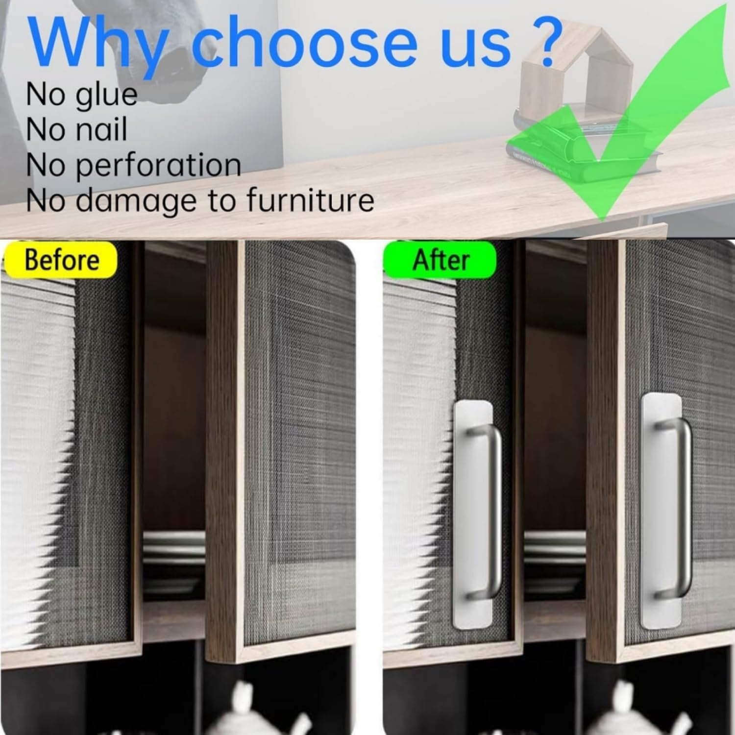 4Pcs Self-Stick Cabinet Drawer Door Handles, Aluminum Alloy Adhesive No Drilling Door Pull Handle for Drawer Closet Sliding Door Kitchen Cabinet, Home Improvement Hardware (Black) - Gold image number 7