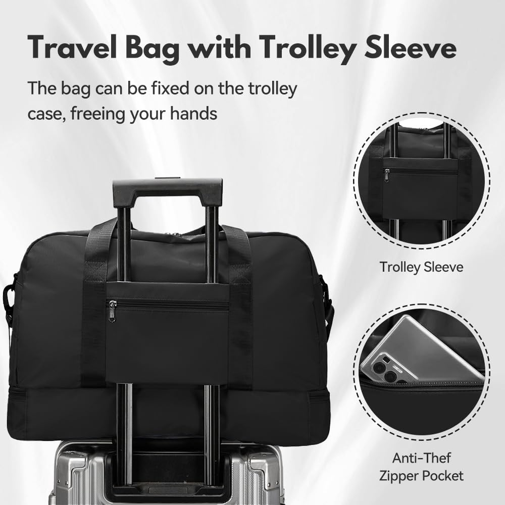 Expandable Travel Duffel Bag,Travel Duffle Bag,H HOME-MART Tote Sports Gym Bag, Shoulder Overnight Weekender Bag Travel Duffel Bags for Women & Men, Hospital Bag with Trolley Sleeve/Wet Pocket image number 4