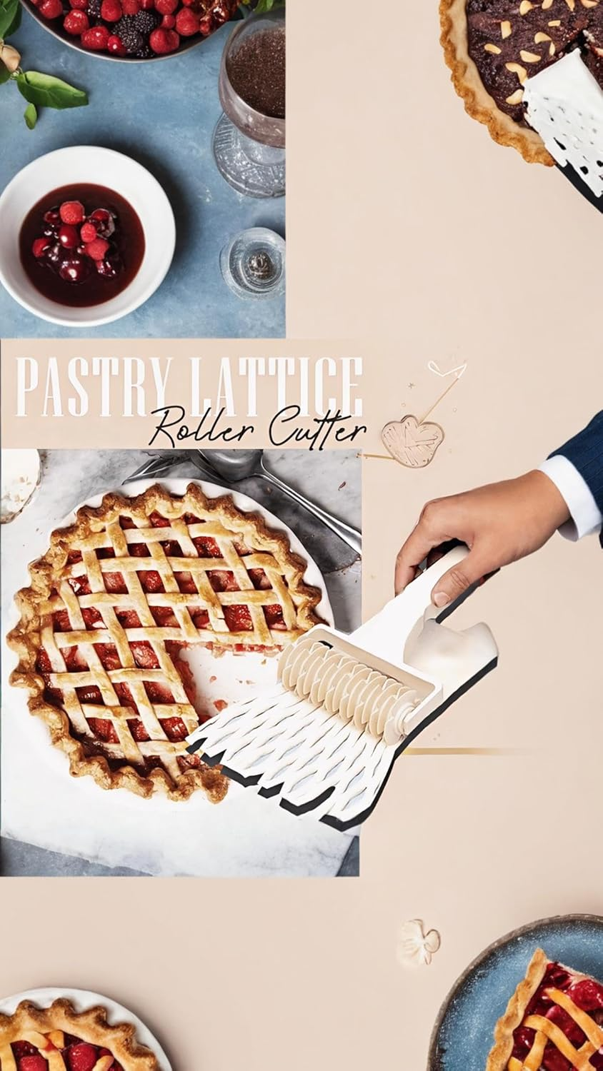 Honwor Time-Saving Dough Lattice Roller Cutter - Effortless Pie, Pizza, & Biscuit Crusts | Essential Kitchen Gadget for Bakers image number 1