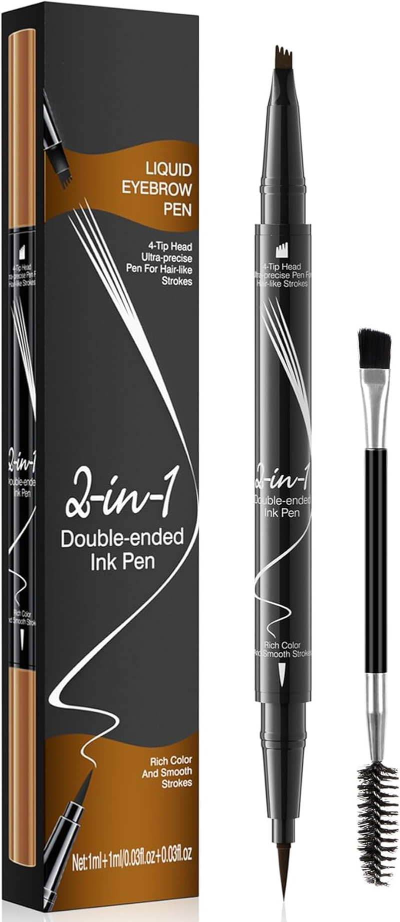 Microblading Eyebrow Pen - Waterproof 2-In-1 Dual-Ended Eye Brow Pen with 4-Fork-Tip Brow Pen and Precise Brush Create Natural Looking Defined Eyebrows Last All Day image number 5