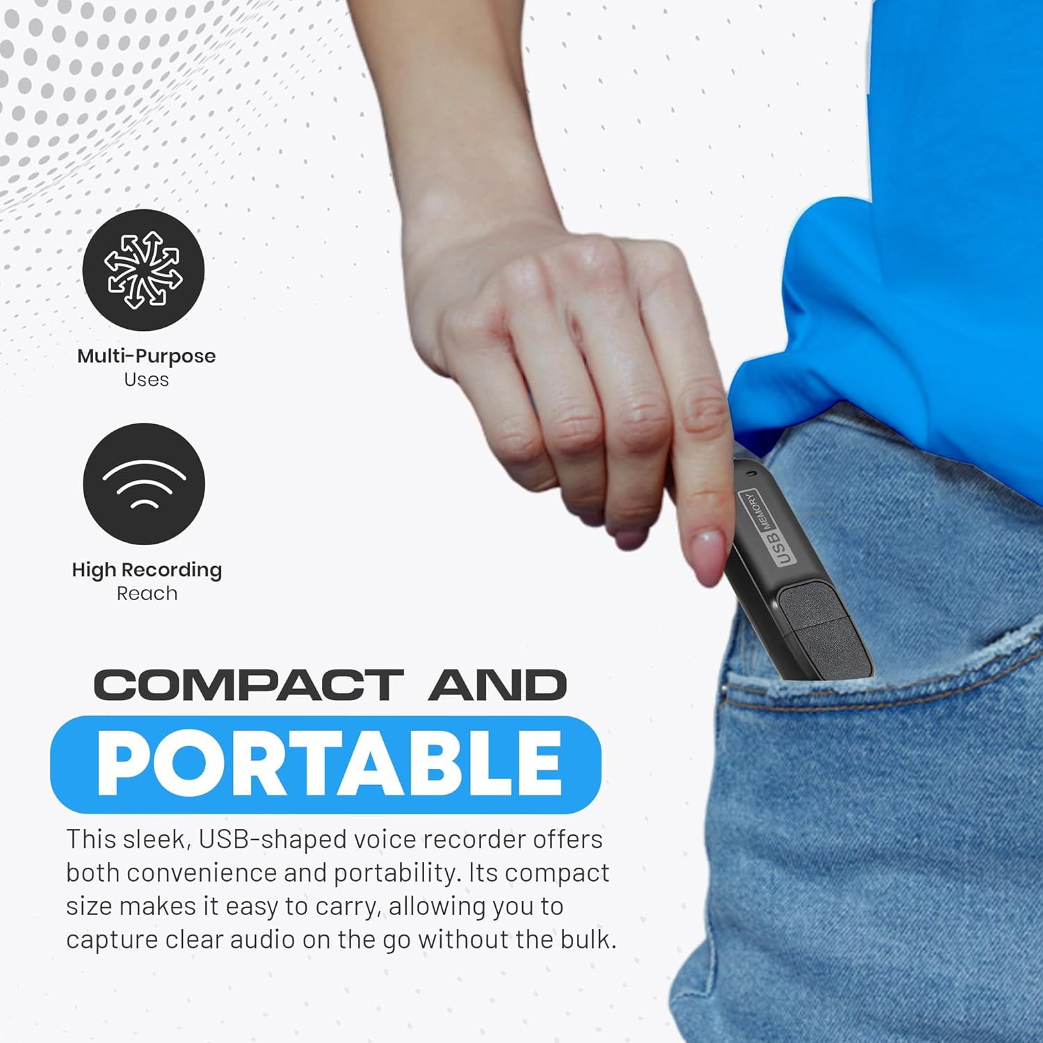 Voice Activated Audio Recorder with 20-Day Standby, 288-Hour Storage, 26-Hour Continuous Recording, USB-C Compatible, Date & Time Stamp, Easy-To-Use Design image number 2