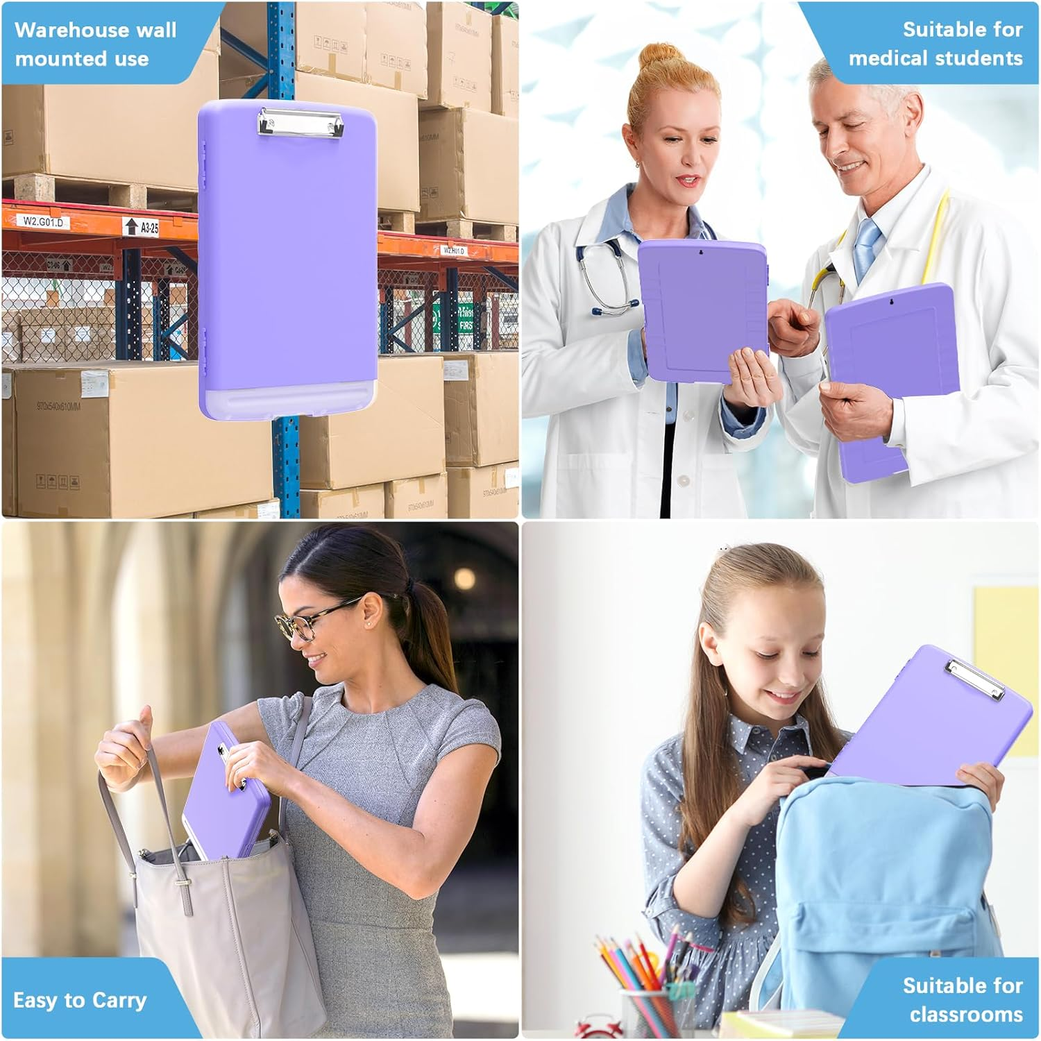 Hongri Clipboard with Storage with Pen Holder, Folder Nursing Clip Board 8.5 X 11 Foilo-Side Opening, High Capacity, Light Weight for Teachers, Classroom. Size 14 X 9.6 X 1.2 In(Purple) - Blue image number 3