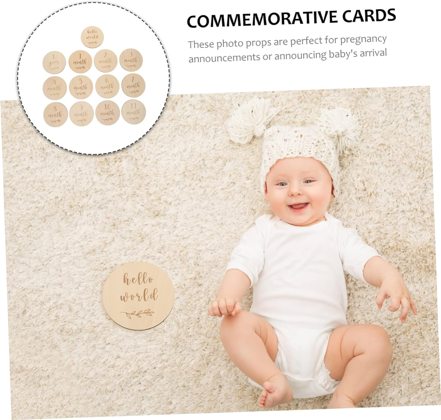 13Pcs Baby Milestone Growth Cards Wooden Monthly Infant Birthday Commemorative Cards for Newborn Photography Props image number 4