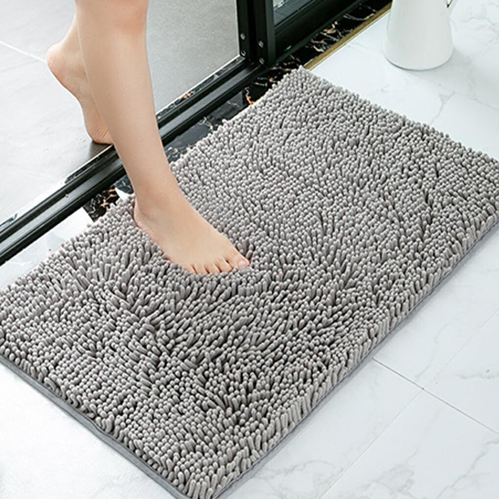 WUISOLQP Strong Water Absorption for Bathroom - Chenille Bath Rug Soft Texture Polyester Absorbent Floor Mat Bath Mat Bedroom, Red, 40Cm*60Cm