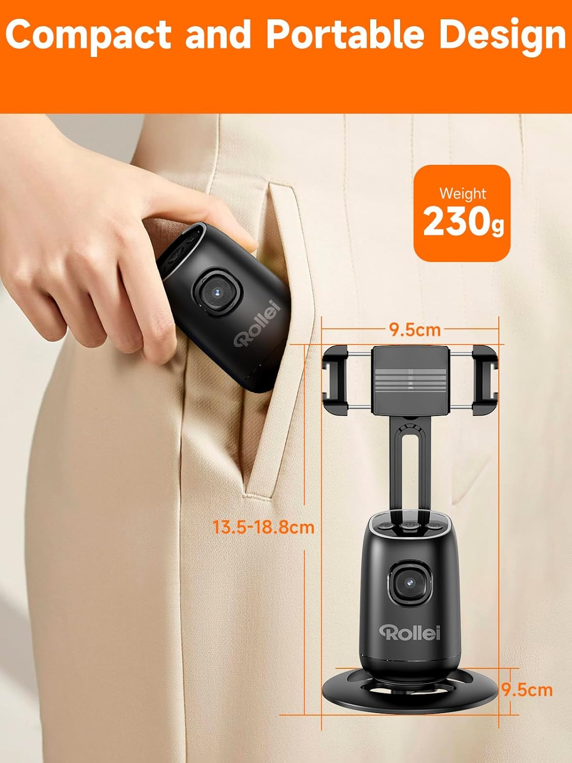 Rollei Easy Creator Desktop with AI Tracking Automatic Face Tracking Mobile Phone Tripods 360 Selfie Video Stabiliser for Filming with Built-In Battery for Live Streaming Video Recording Vlog image number 5