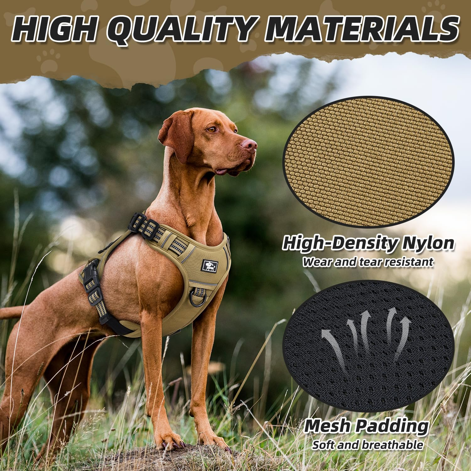 Slowton No Pull Tactical Dog Harness, Adjustable Dog Vest with 3 Buckles, 2 D-Rings & Padded Handle, Easy to Put On, Reflective Pet Harness with Molle System for Dogs Outdoor Walking Training image number 3