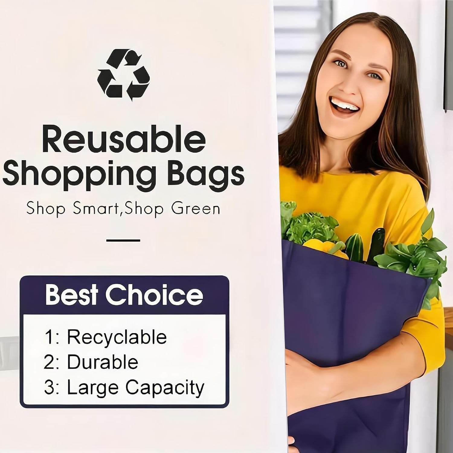 REGODI 12 Pack Reusable Grocery Bags, Eco-Friendly Foldable Shopping Bags with Long Handle - Heavy Duty Durable Produce Bags for Groceries image number 4
