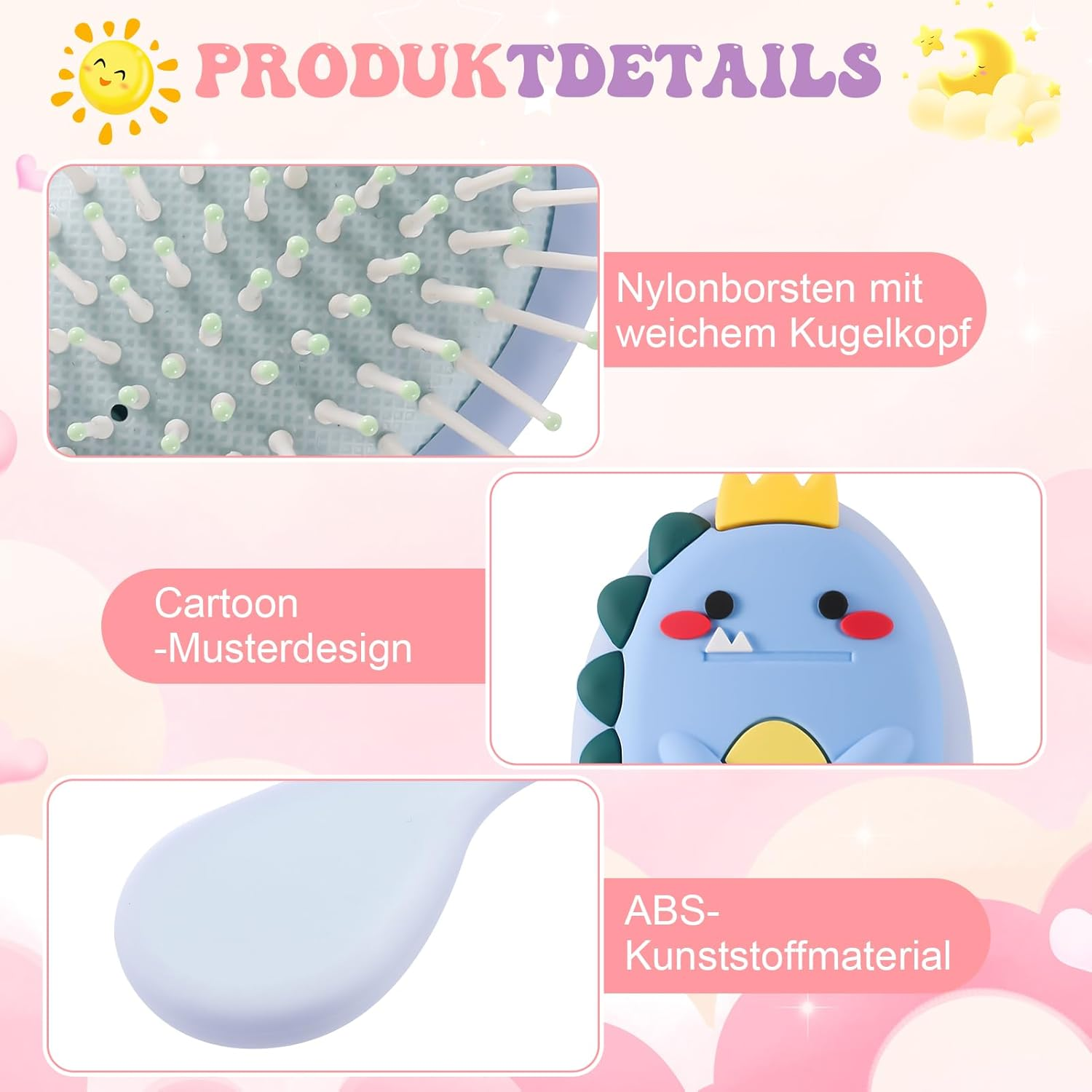 Dusaniyali Pack of 2 Hair Brushes without Pulling Hair Brush Children Antistatic Brush Hair 3D Dinosaur Hair Brush Detangling Brush for Men and Women All Hair Types image number 4