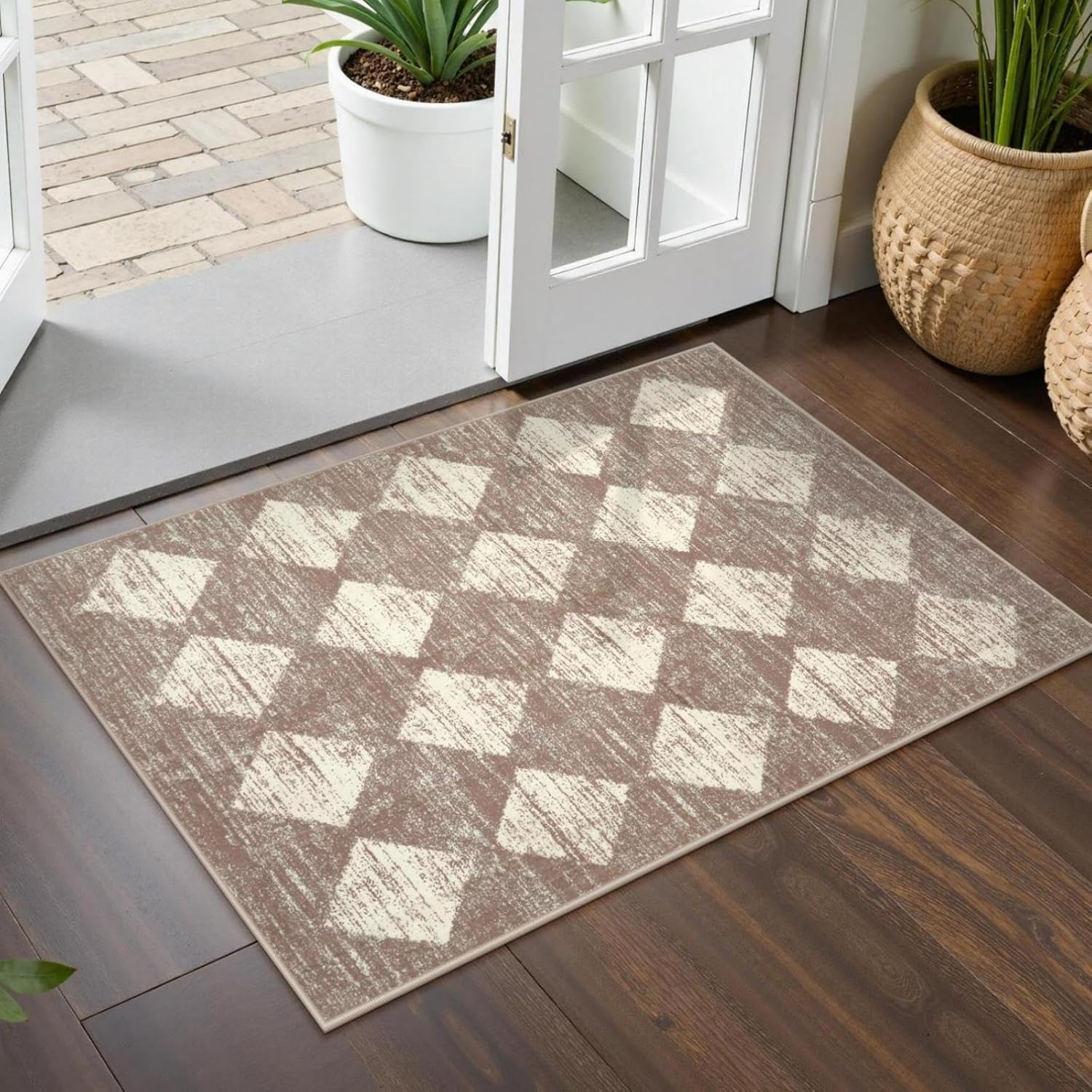 Lahome Washable Black and White Kitchen Runner Rug, 2X5 Soft Non Slip Laundry Room Rug Bathroom Runner Rugs with Rubber Backing, Moroccan Trellis Kid Pet Friendly Carpet Runner for Entryway Bedside