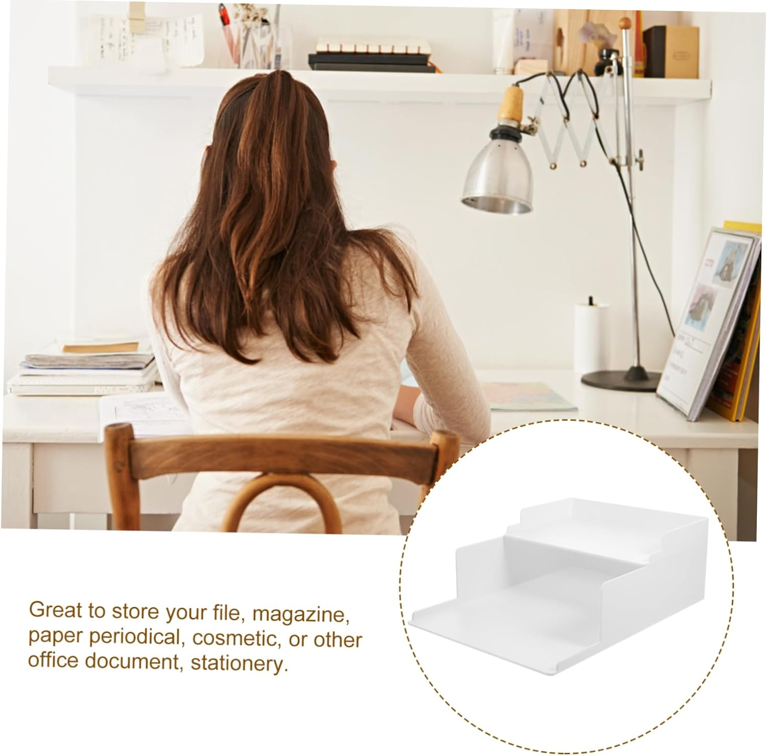 Jojofuny 2Pcs Desk Paper Organizers File Desk Shelf Storage Bin Stationery Desktop Supplies Stackable Filing Office Shelves Organiser Office Products Office Desk Accessories White