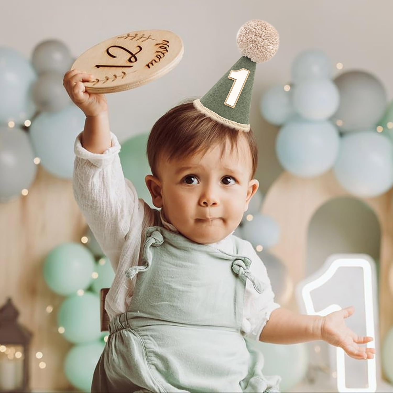 Agvgaza Wild One Birthday Hat - Wild/Woodland 1St Birthday Decorations,Deep Green Boys First Birthday Hat,Safari Jungle 1St Birthday Crown,Wild One Photo Props Cake Smash for Baby Boys