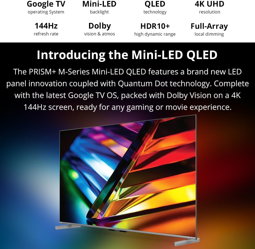 Prism+ M75 | 75 Inch | 4K Mini LED QLED Smart Google TV | 144Hz | Zerobezel | Dolby Vision & Atmos | Voice Control | Netflix, Youtube, Prime & More