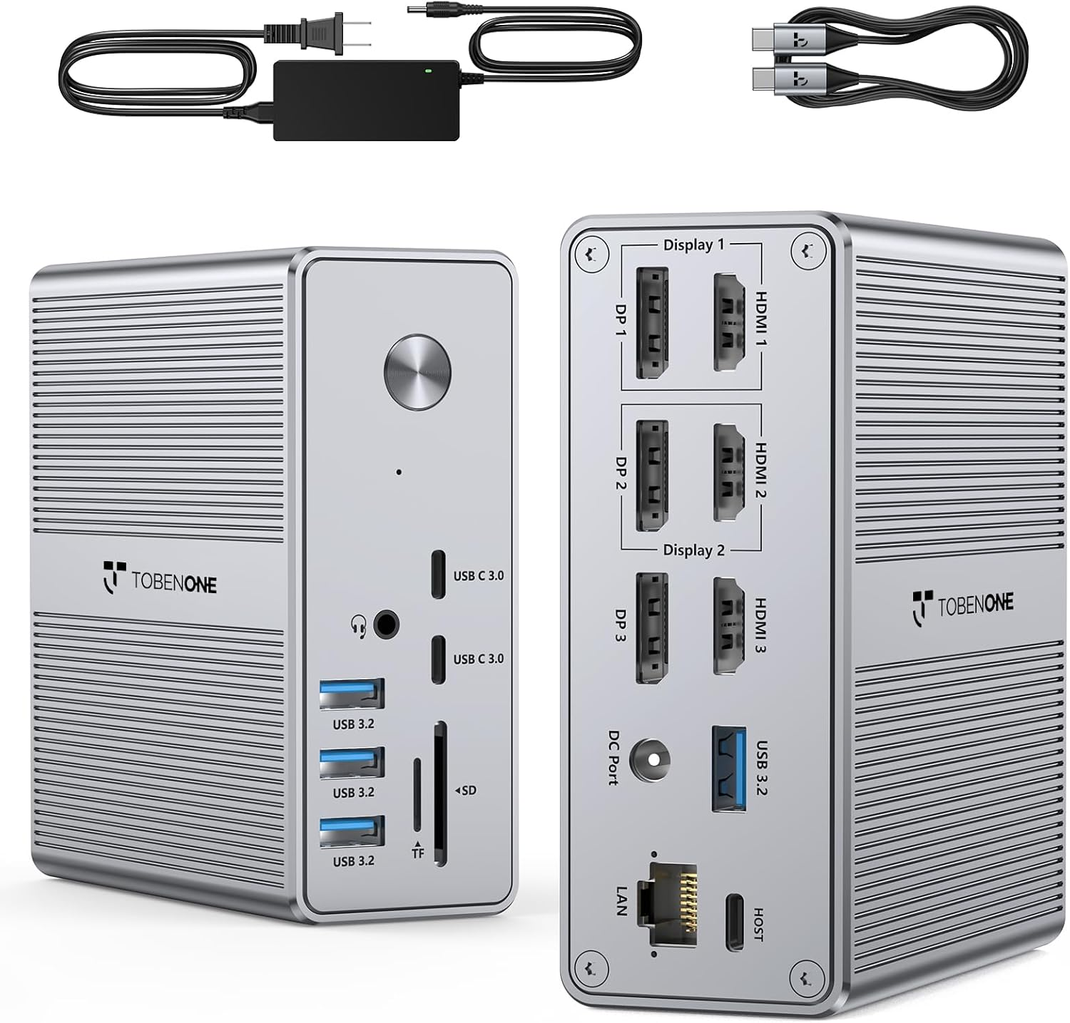 Tobenone Displaylink Docking Station Triple Monitor with 120W Power Adapter, Triple 4K Display for Macbook Pro/Air, Thunderbolt 4/3, USB-C Windows(3X HDMI, 3X DP, 2Xusb-C, 4Xusb 3.2, SD/TF)