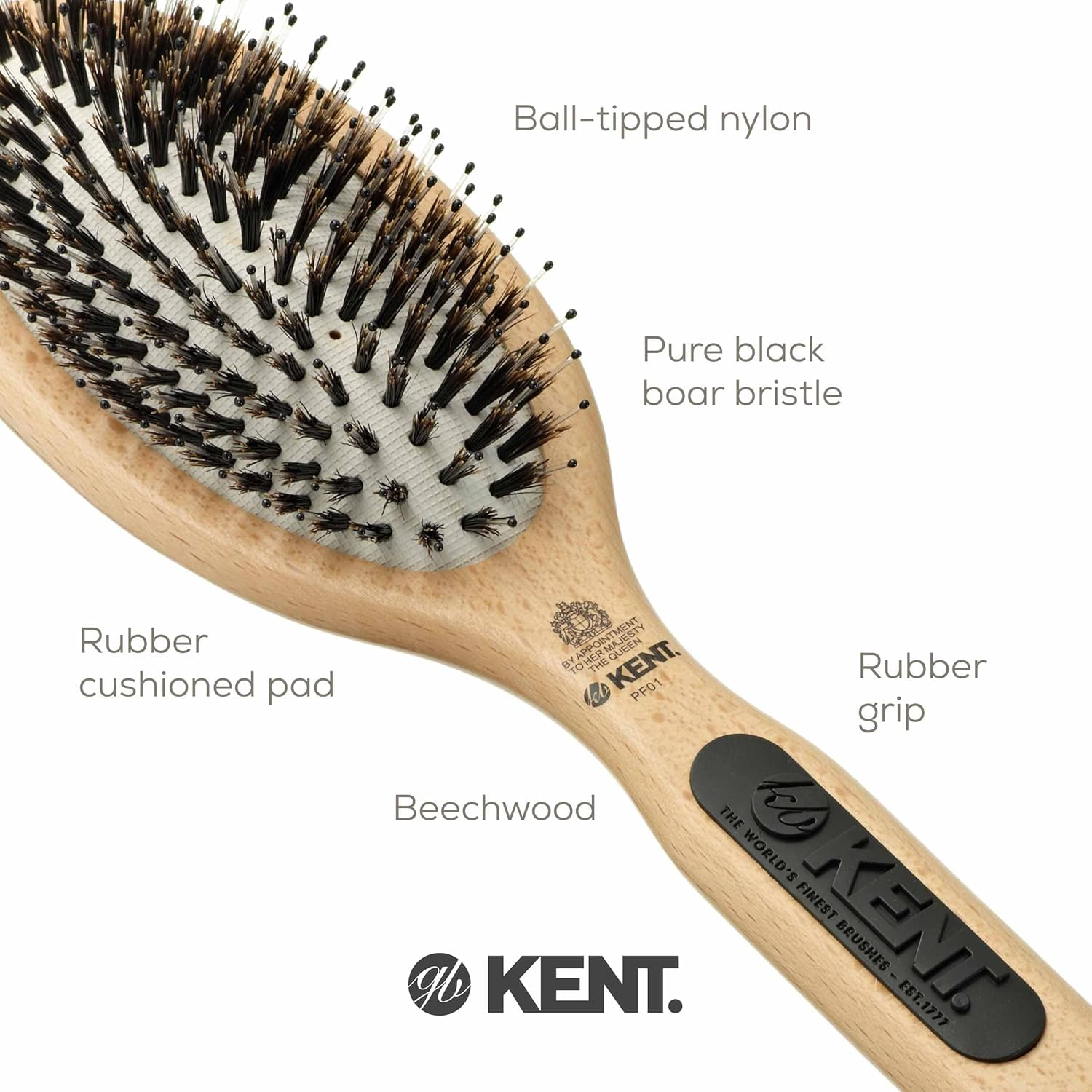 Kent Cushion, Bristle and Nylon Mix Hair Brush, Large image number 1