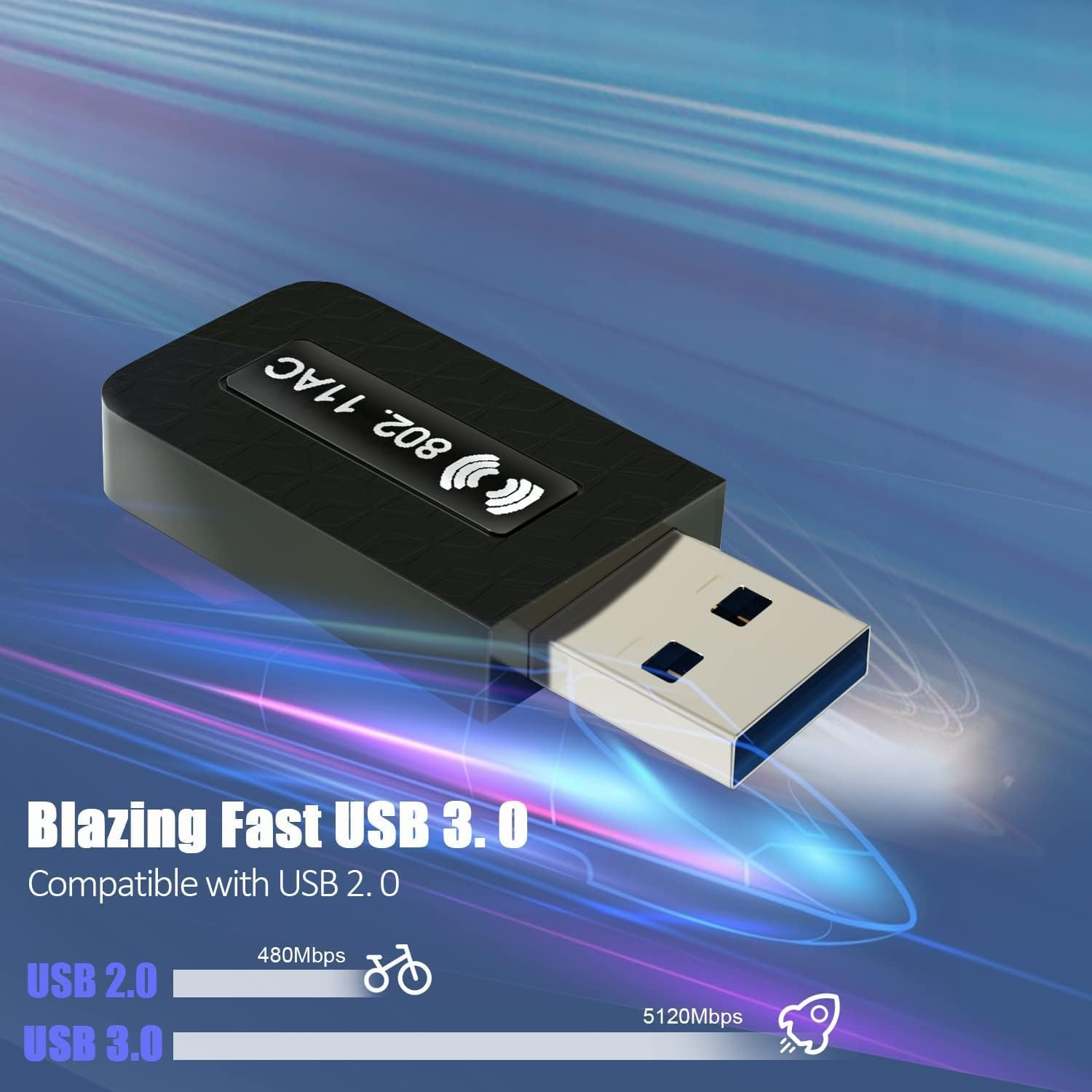 USB 3.0 Wifi Adapter Ac1300Mbps for Pc,Dual Band Network Adapter with 5Ghz/2.4Ghz High Gain Antenna,For Laptop Desktop Windows 11/10/ 8/7 Mac 10.7 to 10.15 (Mini Wifi Adapter) - Mini Wifi Adapter image number 4