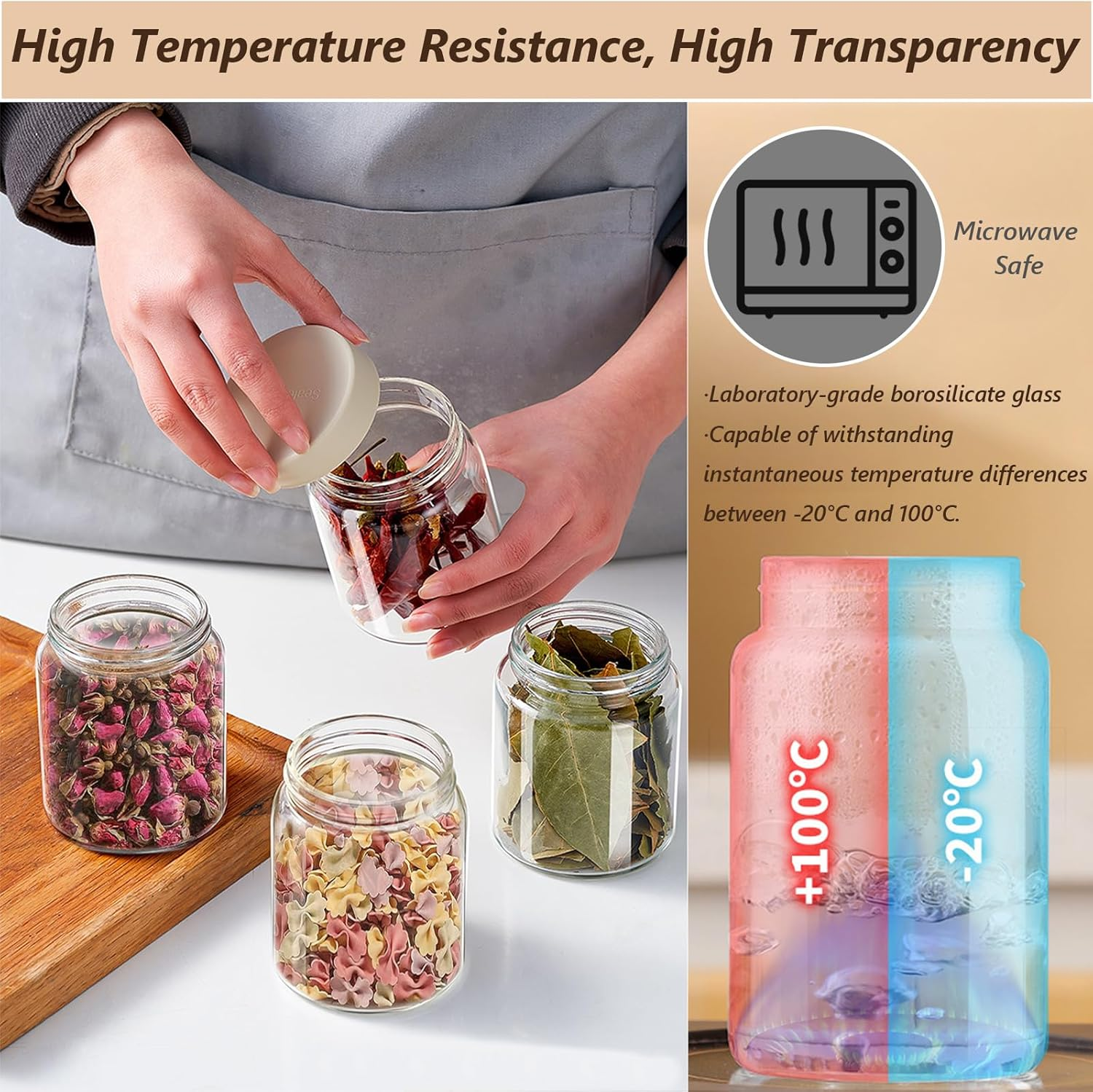 Blissora High Borosilicate Glass Jars with Lids Air Tight, Mason Jars, Overnight Oats Container Jar, Food Storage Containers for Meal Prep Spice Cookie Cereal Sugar Jam Snacks (750Ml, 4 Pack) image number 5