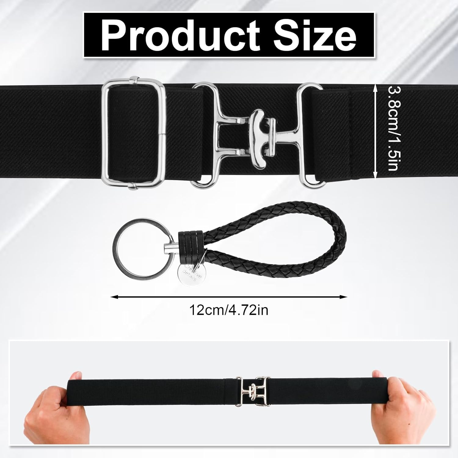 1.5In Elastic Equestrian Belt & Keychain, Horse Riding Belt with Surcingle Buckle Horse Bit Belt Comfortable Waist Belt Leather Key Strap for Equestrian Horseback Riding Sports image number 1