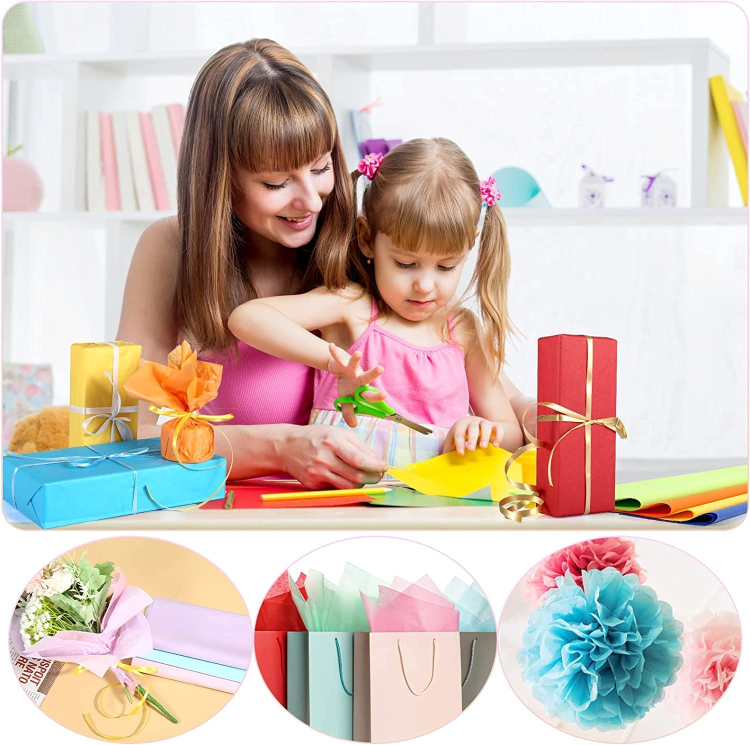 LEMESO 200 Sheets 20 Assorted Art Tissue Paper, 8 X 11 Inches (A4), 20 Colors, Gift Wrapping, DIY Art Creation, Party Decorations image number 4