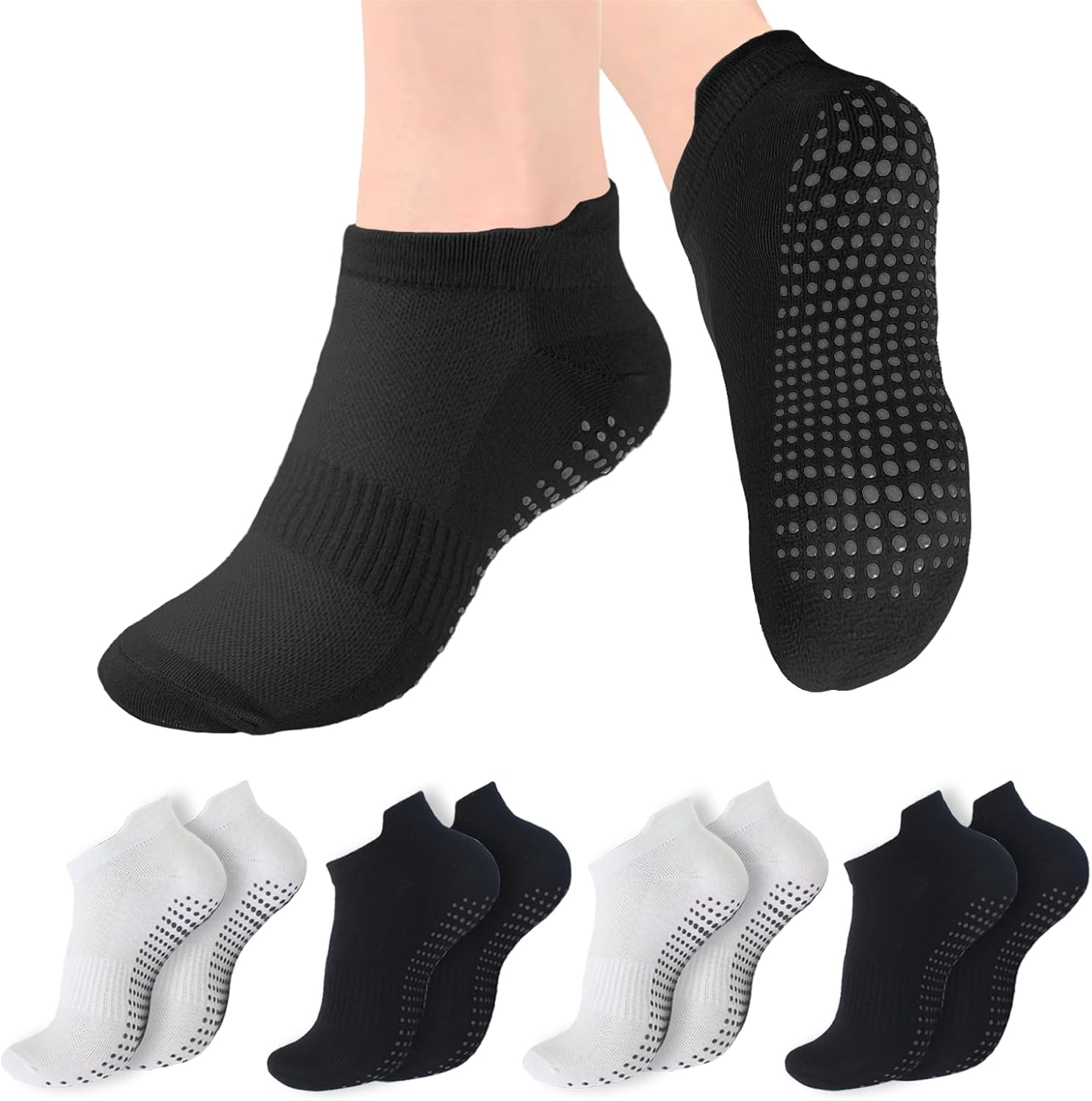 Viiotu 4 Pairs Pilates Socks for Women, Reformer Pilates Grip Socks with Breathable Mesh Yoga Socks, Non Slip Grip Socks for Dance Barre Barefoot Workout Ballet