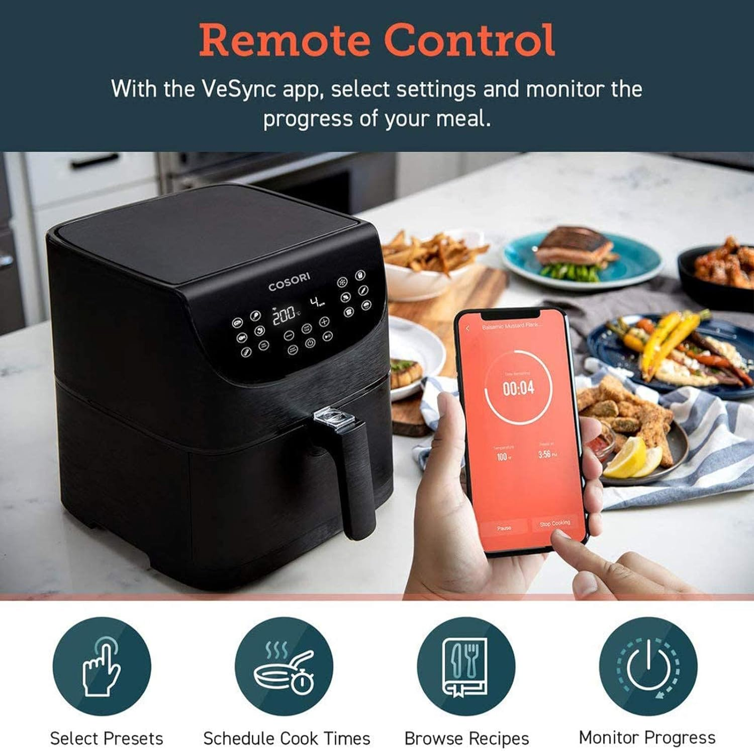 COSORI Air Fryer 5.5L Capacity,Oil Free, Energy and Time Saver with 13 Presets with 100 Recipes(Cookbook & Online), APP Control, On-Stick, Dishwasher Safe Basket,1700-Watt, CS158-AF image number 3