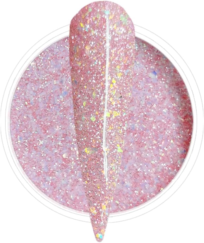Salon Quality Holographic Glitter Pink Nail Dip Powder 1OZ Sparkle Glitters Nail Dipping Powder with Opal Foils