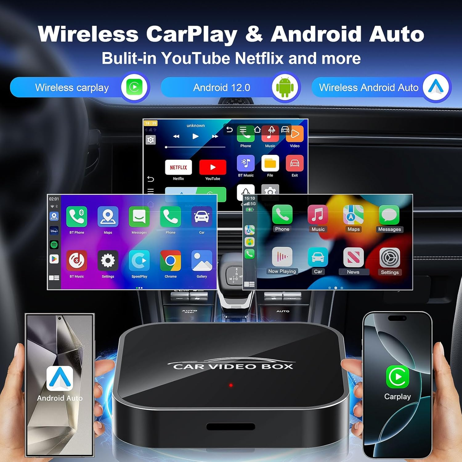 Wireless Carplay & Android Auto Adapter &ndash; Smart AI Box for Streaming Video with Netflix/Youtube/Tf Card/Usb Drive, for OEM Wired Carplay/Android Auto Cars image number 5