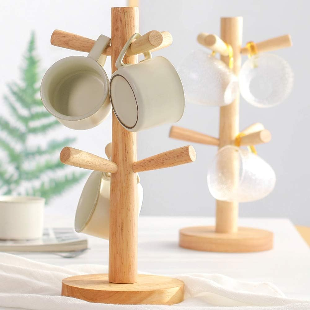 Mug Tree Holder，Mug Rack Tabletop Holder，Cup Holder Storage Organizer，Kitchen Display Stand，Cup Mug Wood Hooks，Accessory Holder image number 2
