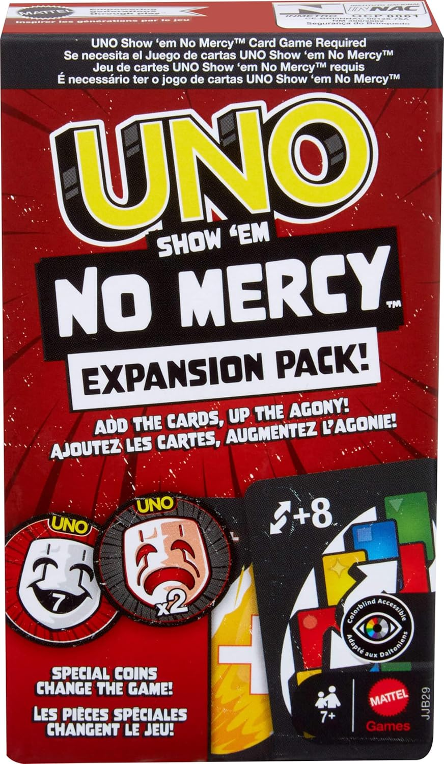 ​Mattel Games UNO Show &lsquo;Em No Mercy Expansion Pack with Extra Cards, Coins, Special Rules & Tougher Penalties for Kid, Adult & Family Nights image number 2