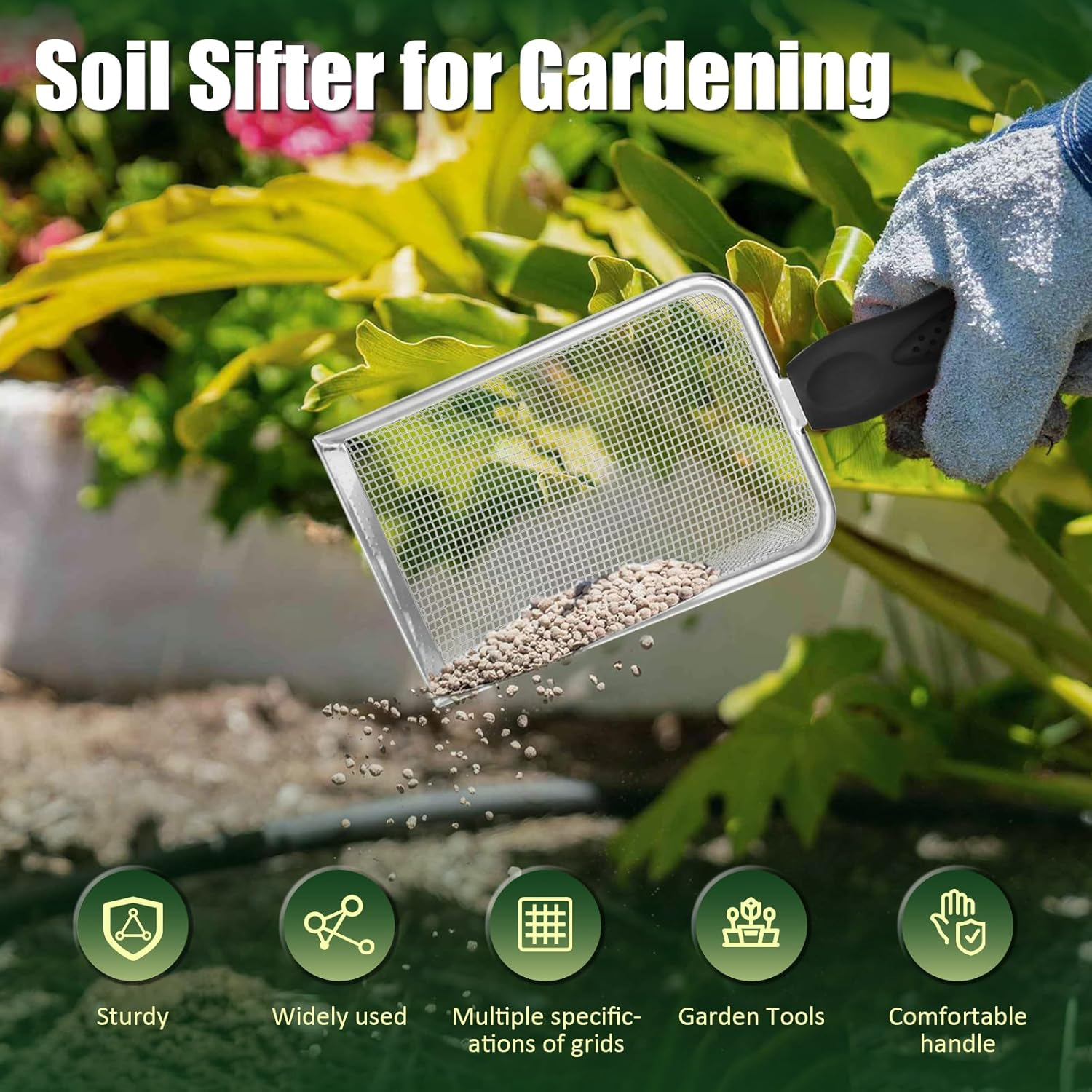 Soil Sifter, Sand Soil Compost Sifter Tool, High Efficient Sieve Sifters Potting Scoop, Multipurpose Ergonomic Gardening Shovel, Rocks Sifters, Sifting Tray for Small Gravel (Style2) image number 4