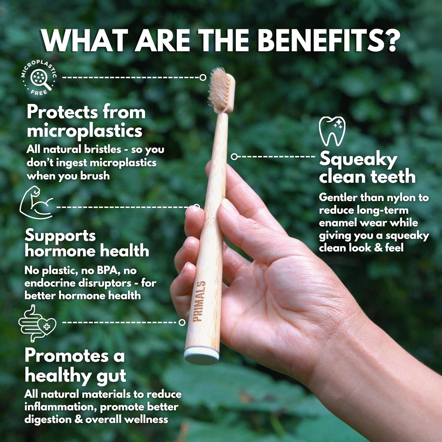 PRIMALS Boar Bristle & Bamboo Toothbrush (4-Pack) - 100% Real Boar Bristles - Plastic & Nylon Free image number 6