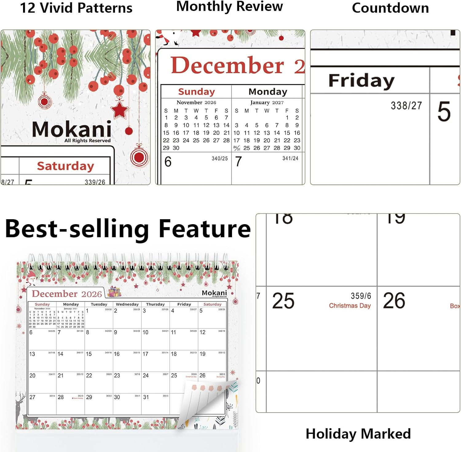 Mokani Desk Calendar 2026-2027, Small Monthly Desktop Calendar 2026 from Jan.2026 to Jun.2027, Academic Year Standing Desk Calendars with Stickers(8"X6") image number 5