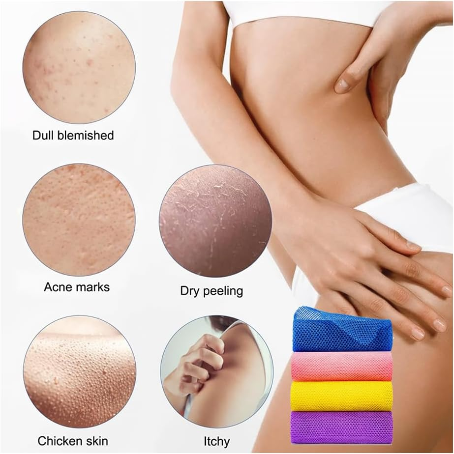 4Pcs African Net Sponge, African Exfoliating Net for Body, African Wash Net Shower Body Scrubber(Yellow, Blue, Pink, Purple) (Yellow, Blue, Pink, Purple) image number 1