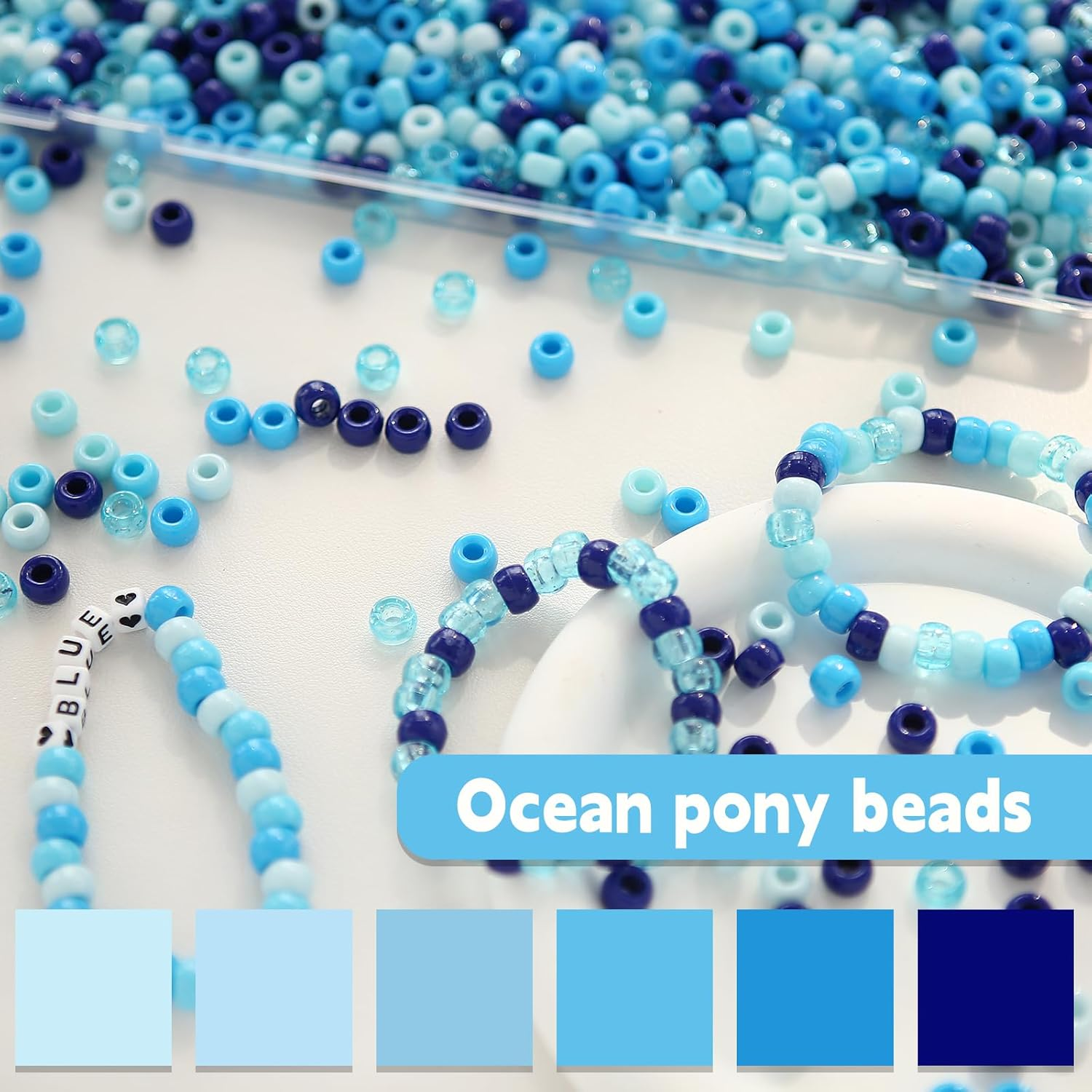 1000PCS Blue Pony Beads, Royal Blue Beads for Bracelets Hair Beads for Braids Kandi Beads Assorted Opaque round Plastic Beads for DIY Crafts Home Decor Hanukkah Decorations - Brown/Yellow/Green/Orange/Red image number 6