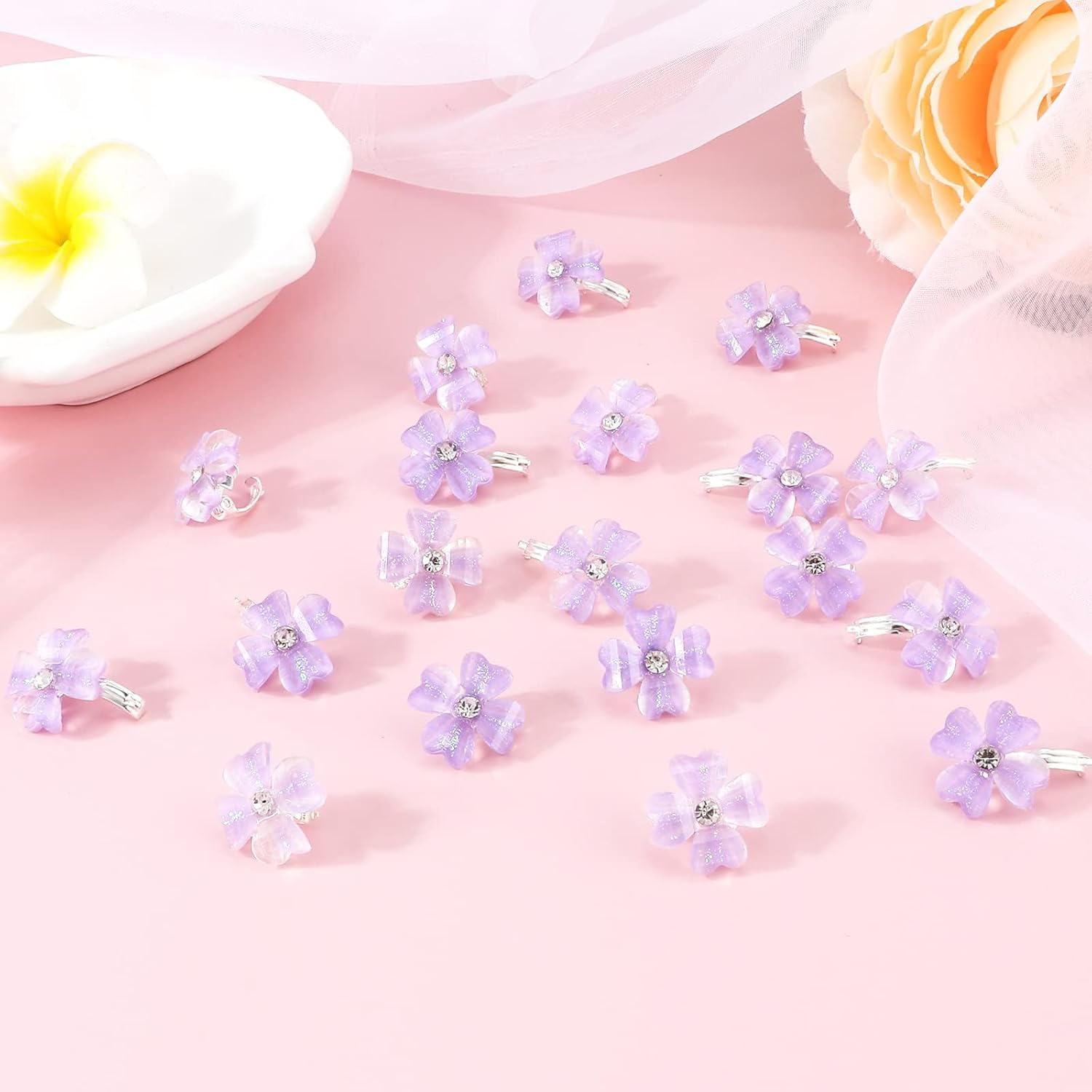 Nayyana&reg; 20 Pieces Mini Purple Flower Rhinestone Hair Clips Cute Hair Pins Decorative Hair Clips Hair Clips Wedding Bridal Hair Accessories for Girls image number 2