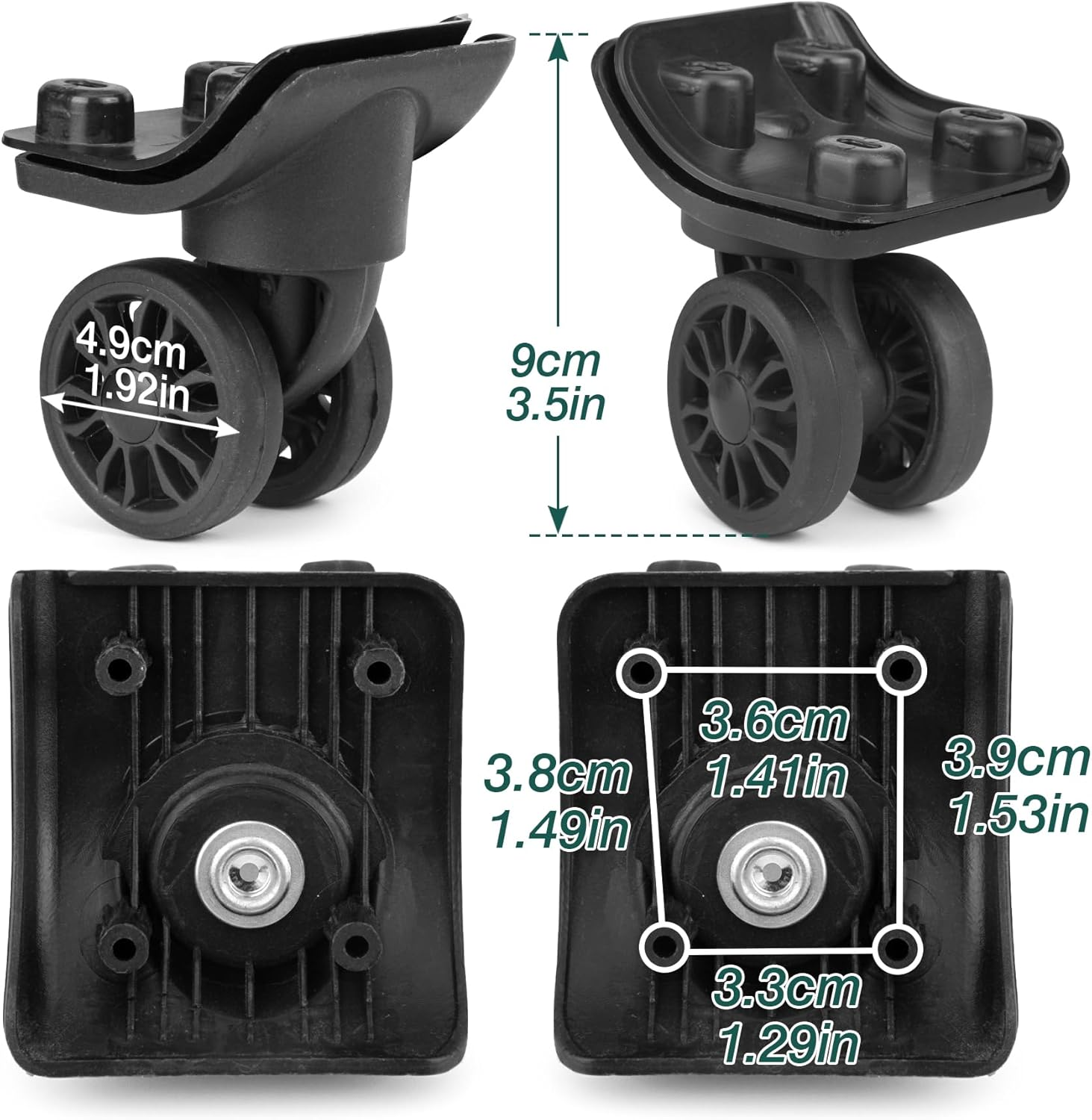 1 Pair Luggage Wheels Replacement Black Double-Row Suitcase Parts Caster Trunk Wheel Luggage Suitcase Trolley image number 2