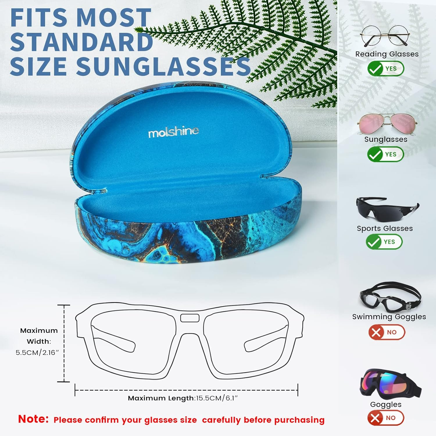 Molshine Hard Shell Sunglasses Case,Large Glasses Case for Women Men Oversized Sunglass Eyeglasses image number 4