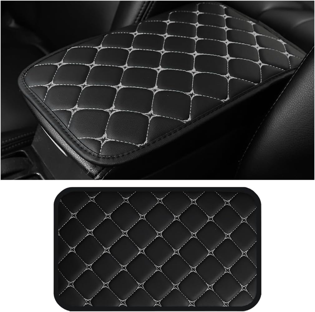 HZEL Car Center Console Cushion Pad, PU Leather Vehicle Armrest Protection Cover, Waterproof Automotive Interior Arm Rest Seat Box Mat Accessories, Universal for SUV, Sedan, Truck (Black/Blue)