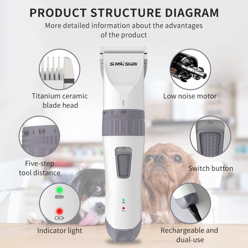 Dog Clippers, Pet Grooming Kit, IPX7 Dog Clippers Professional for Thick Hair, Low Noise Cordless Pet Hair Trimmers for Small and Large Dogs Cats image number 6