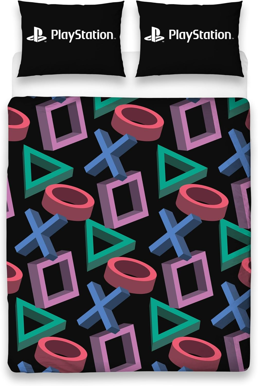 Official Playstation Double Duvet Cover Set | Abstract Design Reversible 2 Sided Bedding Including Matching Pillow Cases | Gaming Black Double Bed Set image number 2