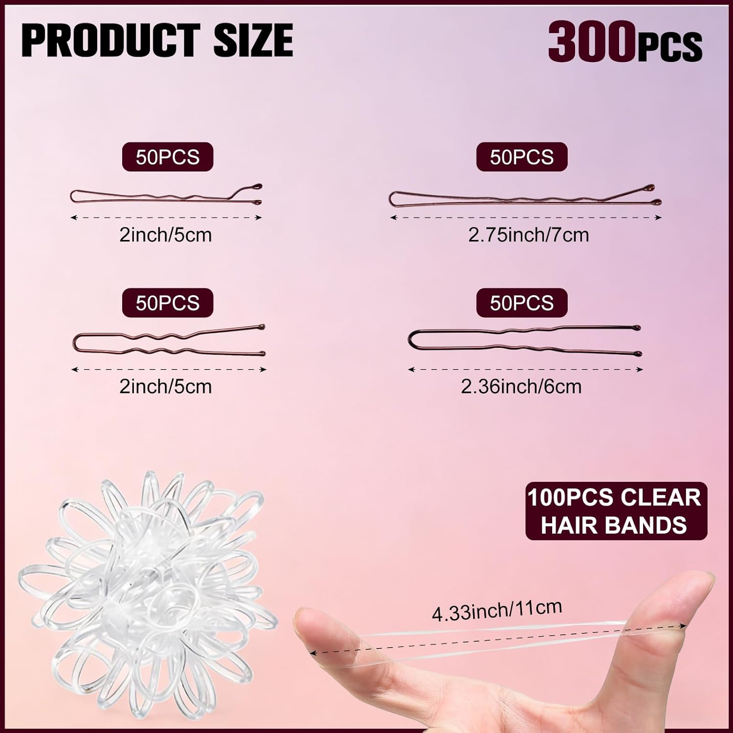 Pack of 200 Hair Pins Bobby Pins Brown Hair Clips Hair Pins for Women Lady Girls Hair Accessories Bun Pins with 100 Pieces Invisible Clear Hair Bands (Brown) image number 5