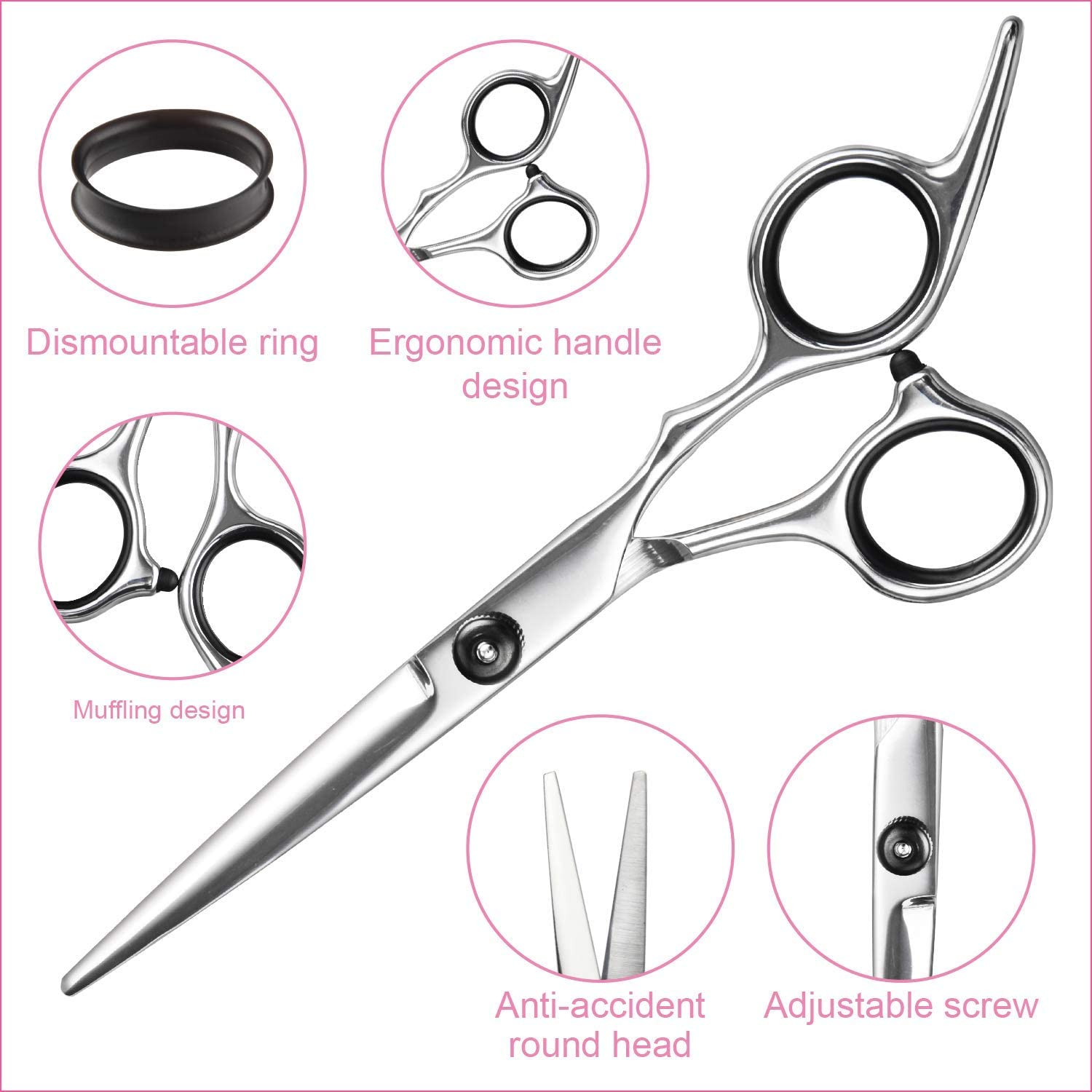 Hair Cutting Scissors Thinning Shears- Fcysy Professional Barber Sharp Hair Scissors Hairdressing Shears Kit with Haircut Accessories in Leather Case for Cutting Styling Hair for Women Men Pet- 7 Pcs - Cherry image number 2