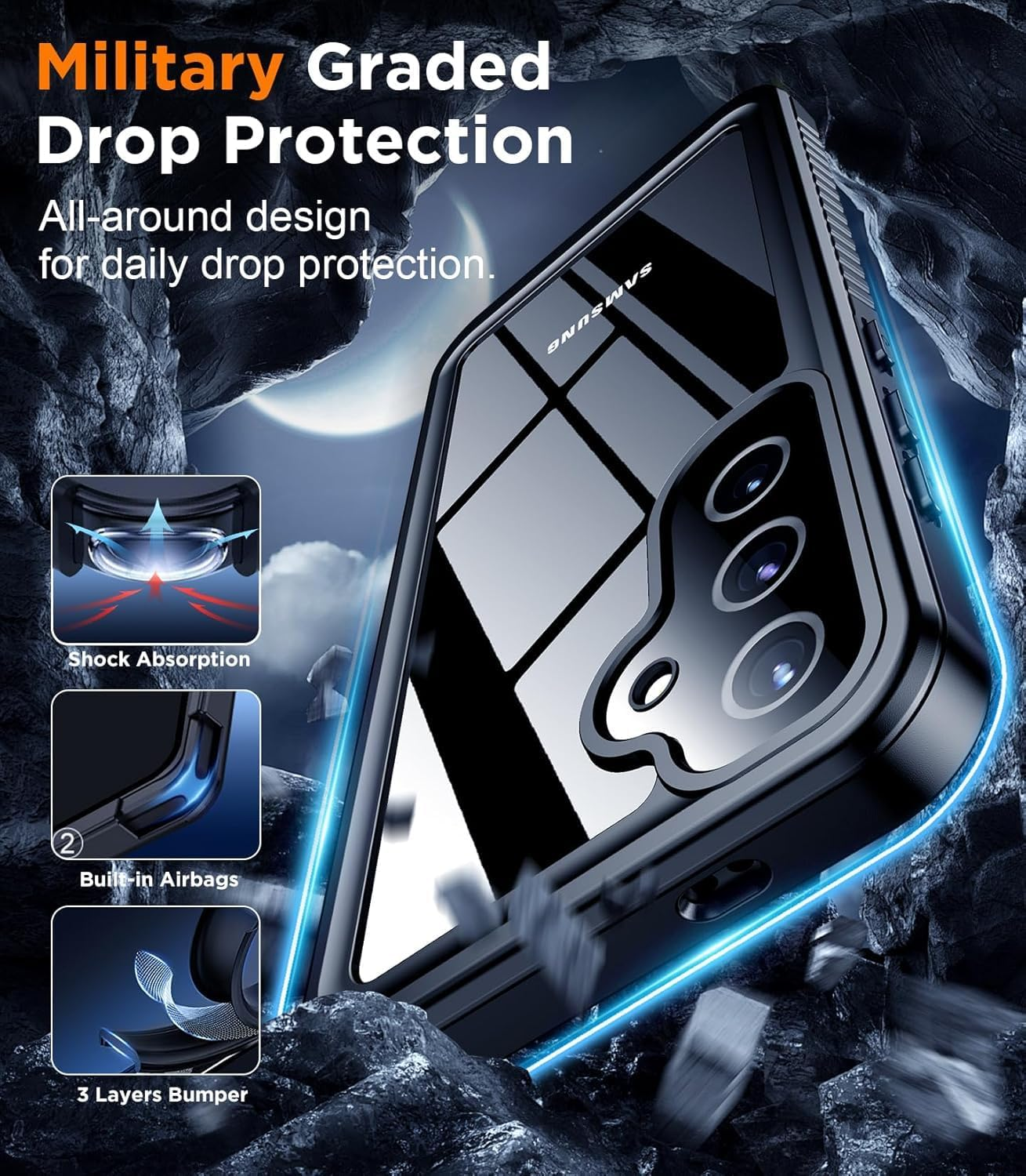 ELEPIK for Galaxy S23 FE Case, [IP68 Waterproof] [Full-Body Protection] [Dustproof] [Wireless Charging] Heavy Duty Rugged Shockproof Phone Case for Samsung Galaxy S23 FE, Black image number 3