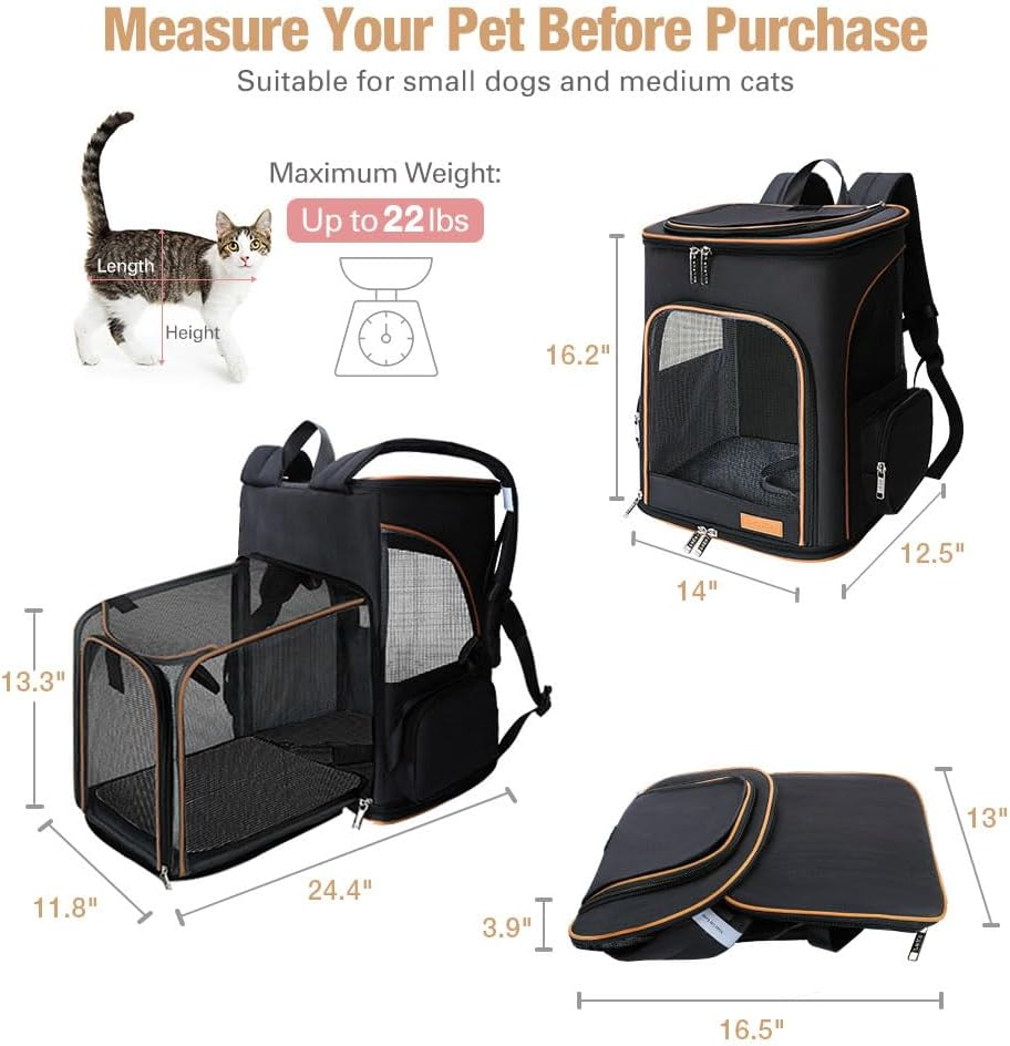Lekereise Black Cat Backpack for Large Cats and Dogs up to 20-25 Lbs Expandable Pet Carrier Backpack Dog Backpack with Safety Leash, Xx-Large, (BP-21059) image number 2