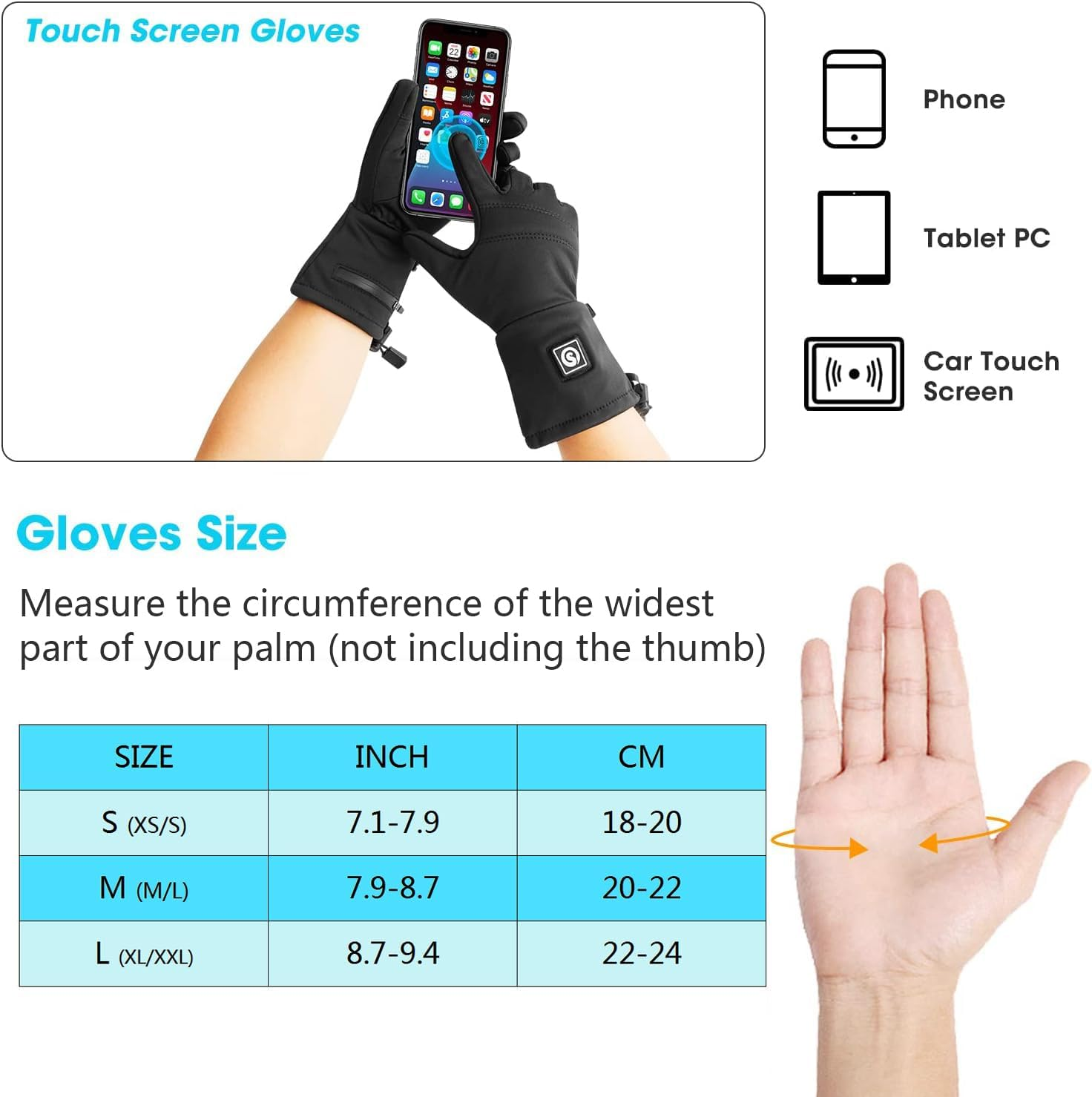 Electric Heated Gloves, Ski Gloves for Men Women, Ideal Hand Wear for Arthritis Sufferers, Ultra-Thin and Touch-Screen Compatible, Perfect for Skiing, Riding, Hiking, Cycling, Hunting image number 2