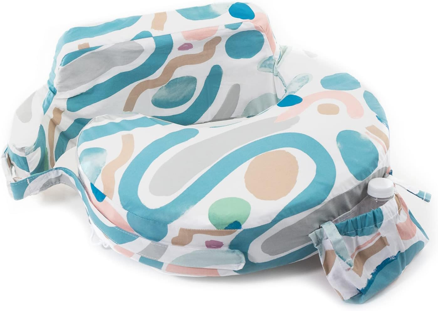 My Brest Friend Super Deluxe Nursing Pillow for Breastfeeding and Bottlefeeding with Lumbar Support, Convenient Pocket and Removable Slipcover, Modern Art Organic