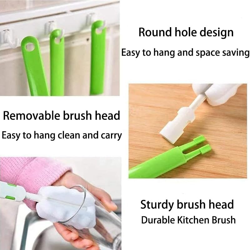 6 Pieces Removable Handle Portable Sponge Cleaning Brush Long Kettle Cleaning Brush for Kettle, Coffee Mugs, Various Mugs